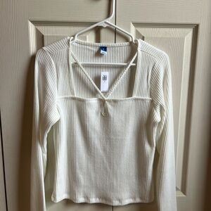 Old Navy Cream Ribbed Long Sleeve Top